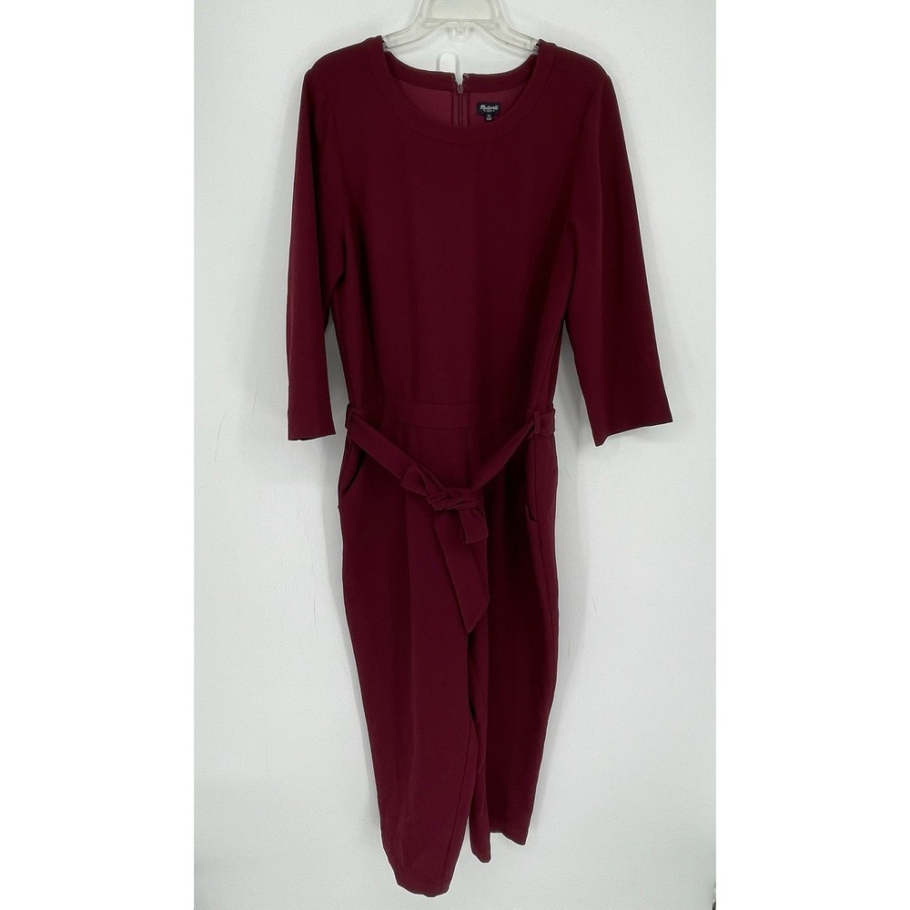 Madewell Women's Maroon Pockets Belted 3/4 Sleeve Sloan Jumpsuit Plus Size 14